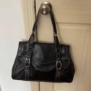 Cole Haan Trinity hand bag black leather satchel magnetic flap closing.
